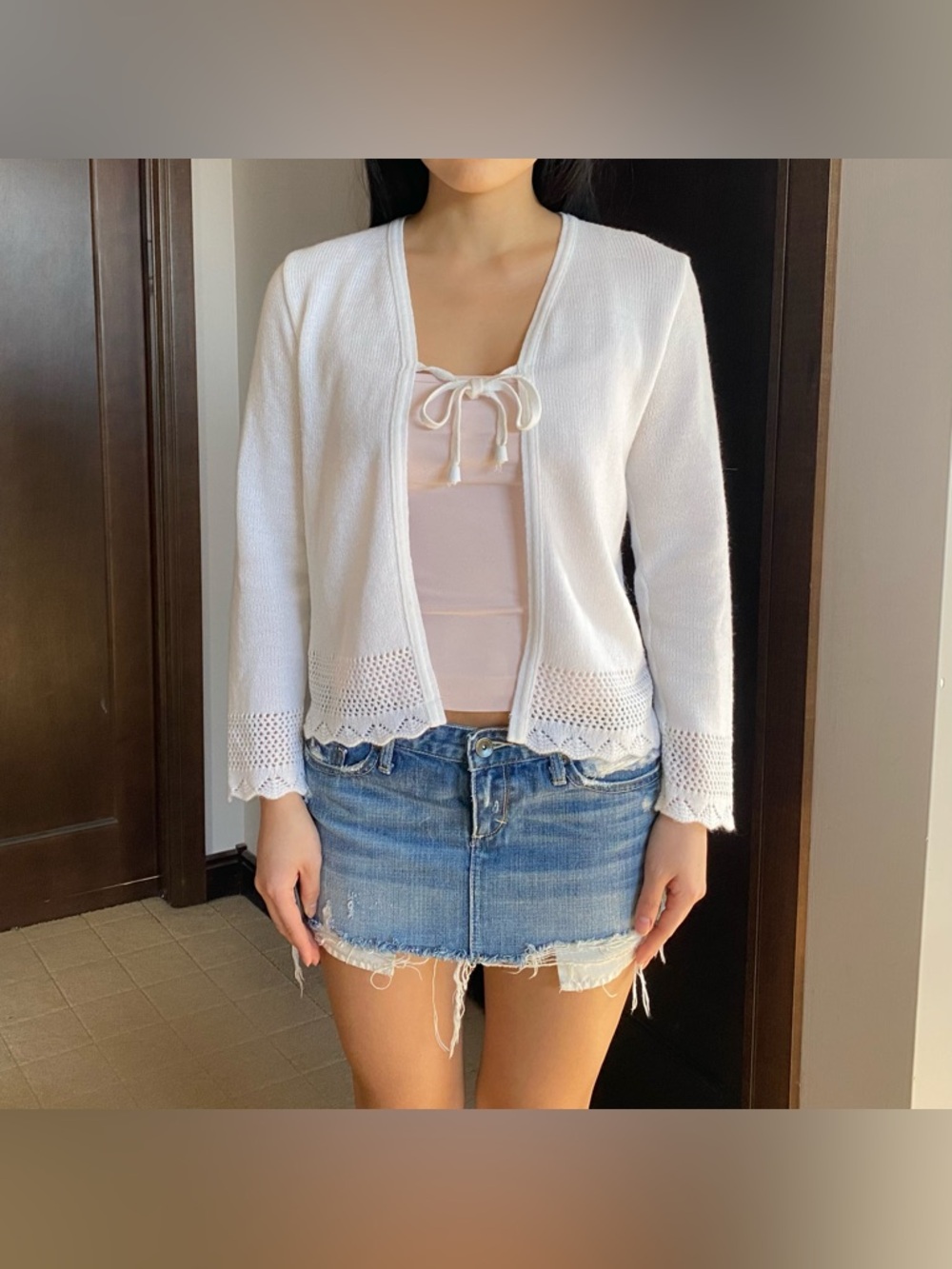 Vintage 2000s white tie-front cardigan